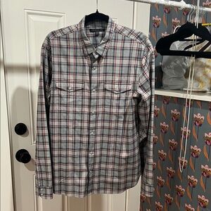 John Varvatos Gray and Red Plaid Shirt